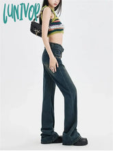 Lunivop Women’s Retro Burr Edge Design Micro Flared Jeans American Vintage Casual Denim Trousers